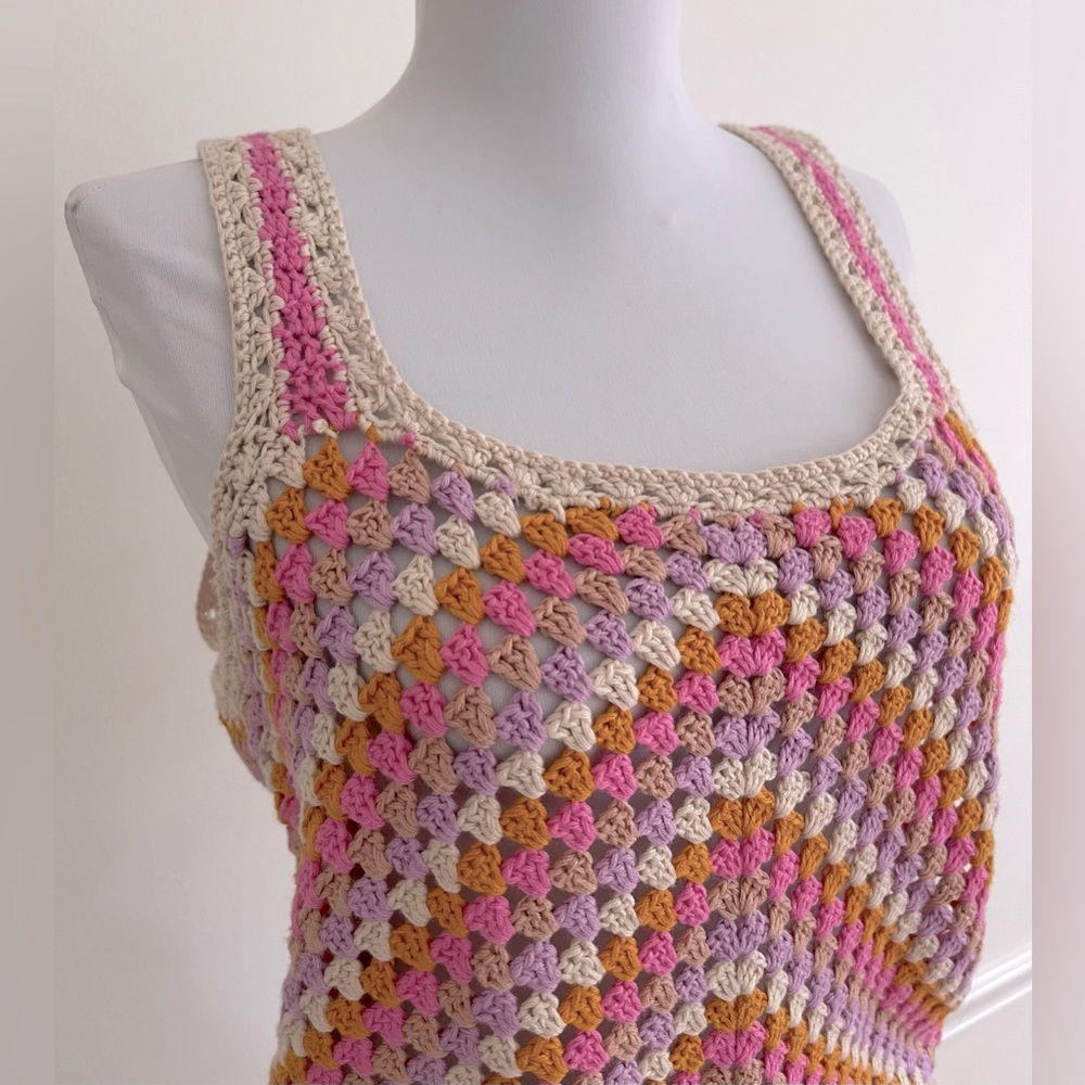 Crochet Colorful Crop Boho Tank Top Cotton Emporium Medium NEW